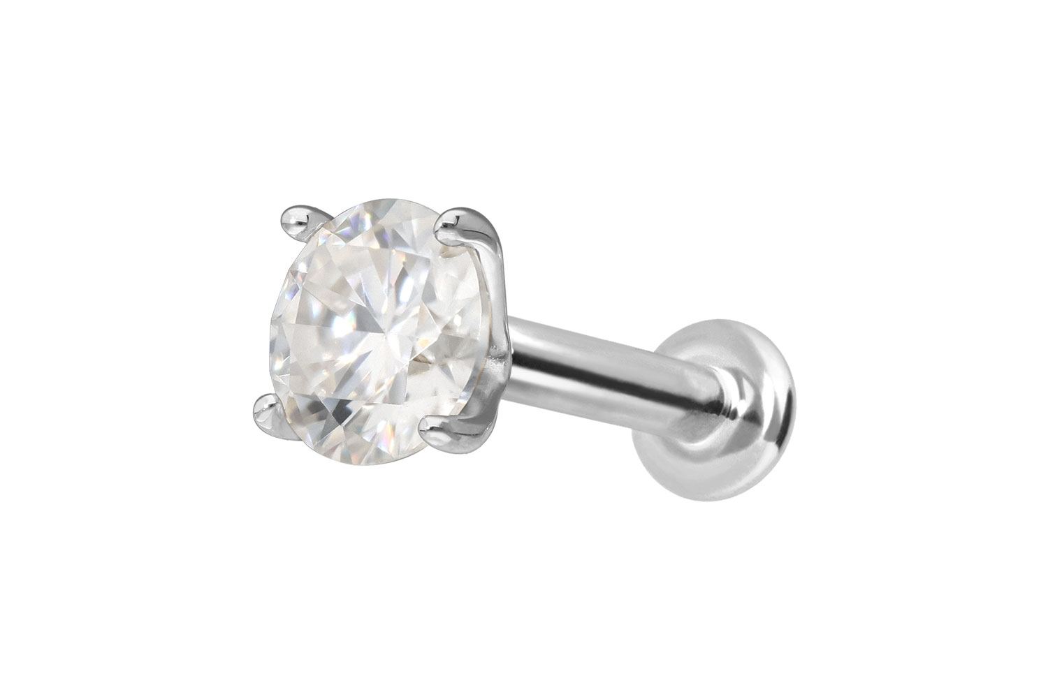 14 Karat Gold Labret Piercing mit Push Fit MOISSANIT